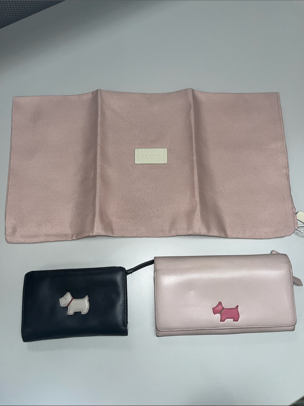 RADLEY LONDON Pink and Black Leather Wallet Duo with Dog Appliqués & Bag